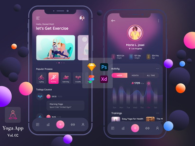 瑜伽应用概念 - 主页和简介(Yoga App Concept - Home & Profile)