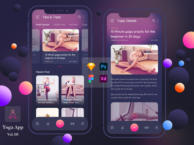 瑜伽应用概念 - 博客和详细信息(Yoga App Concept - Blog & Details)