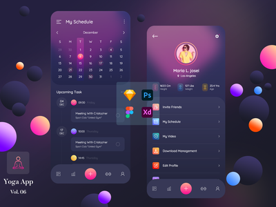 瑜伽应用概念 - 时间表和设置(Yoga App Concept - Schedule & Setting)