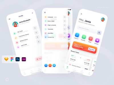 订票 UI 套件 - 主页和菜单 - FlyBok(Ticket booking UI Kit - Home & Menu - FlyBok)