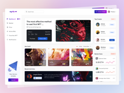 NFT 仪表板 Wax-V UI 设计。(NFT Dashboard Wax-V UI Design.)