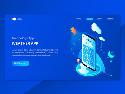 天气应用等距概念登陆页面(Weather App Isometric Concept Landing Page)