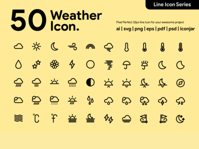 Kawaicon - 50 条天气线图标(Kawaicon - 50 Weather Line Icon)