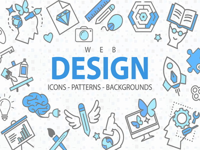 网页设计包：图标、图案等(Web Design Bundle: Icons, Patterns and More)