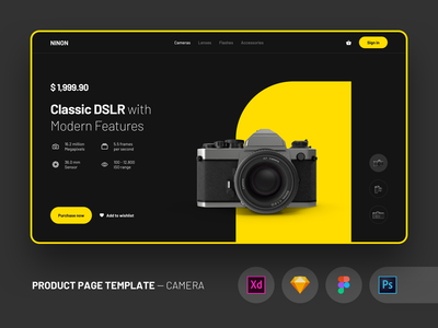 网页设计 UI 套件产品页面模板 - 相机(Web Design UI Kit Product Page Template - Camera)