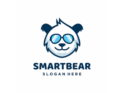 太阳镜标志设计模板矢量中的智能熊(Smart bear in sunglasses logo design template vector)
