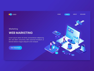 网络营销等距概念登陆页面(Web Marketing Isometric Concept Landing Page)