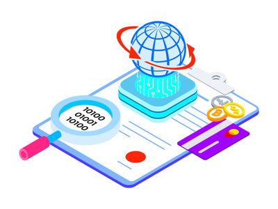 Blockchain 等轴测图上的智能合约(Smart Contract on Blockchain Isometric Illustration)