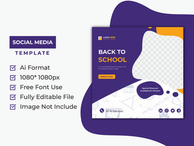 返校录取社交媒体营销帖子模板(Back to school admission social media marketing post template)