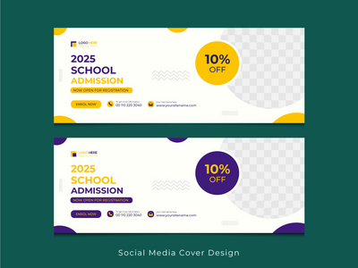 回到学校入学社交媒体帖子横幅或封面设计模板(Back to school admission social media post banner or Cover Design Template)