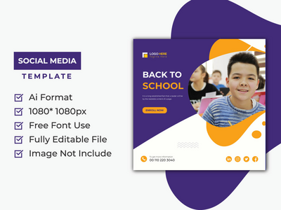 回到学校入学社交媒体帖子横幅或封面设计模板(Back to school admission social media post banner or Cover Design Template)