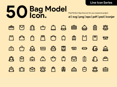 Kawaicon - 50 袋模型线图标(Kawaicon - 50 Bag Model Line Icon)