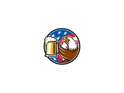 白头鹰吊装啤酒杯美国国旗圈复古装(Bald Eagle Hoisting Beer Stein USA Flag Circle Retro)