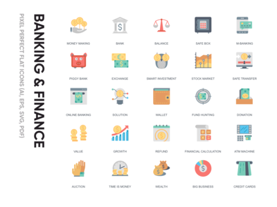 平面图标-银行和金融(Flat Icon - Banking & finance)