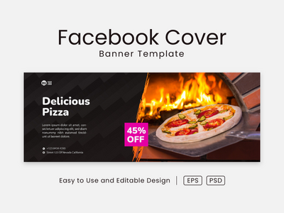 美味比萨 facebook 封面页和网页横幅设计模板(Delicious Pizza facebook cover page and web banner design template)
