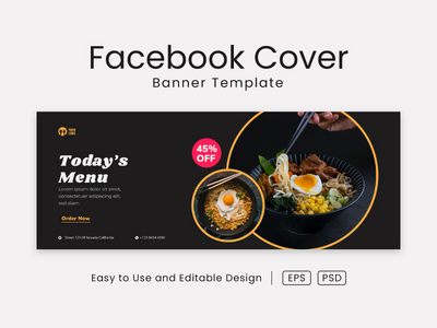 美味的食物 facebook 封面页和网页横幅设计模板(Delicious Food facebook cover page and web banner design template)