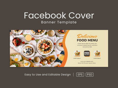 美味的食物 facebook 封面页和网页横幅设计模板(Delicious Food facebook cover page and web banner design template)