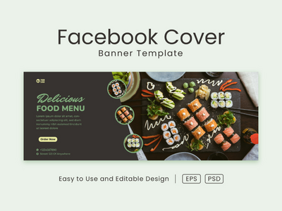 美味的食物 facebook 封面页和网页横幅设计模板(Delicious Food facebook cover page and web banner design template)