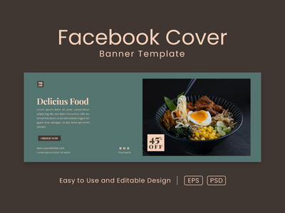 美味的食物 facebook 封面页和网页横幅设计模板(Delicious Food facebook cover page and web banner design template)
