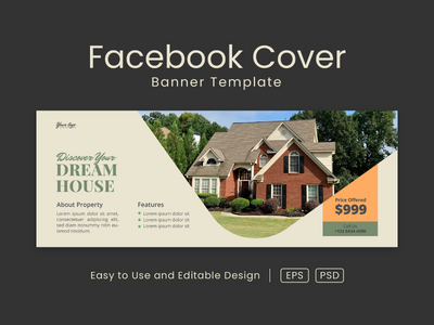 房地产 facebook 封面页和网页横幅设计模板(Real Estate facebook cover page and web banner design template)