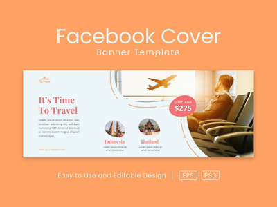 旅行 facebook 封面页和网页横幅设计模板(Travel facebook cover page and web banner design template)