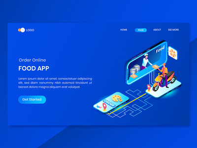 应用快餐配送服务等距概念登陆页面(App Fast Food  Delivery Services  Isometric Concept Landing Page)