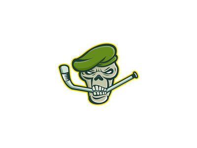 绿色贝雷帽骷髅冰球吉祥物(Green Beret Skull Ice Hockey Mascot)