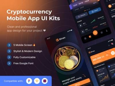 Binex 加密货币移动应用程序 UI 工具包模板(Binex Cryptocurrency Mobile App UI Kits Template)