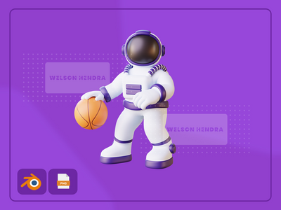 宇航员运球篮球-太空 3D 插图包(Astronaut dribbling basketball - Space 3D Illustration Pack)