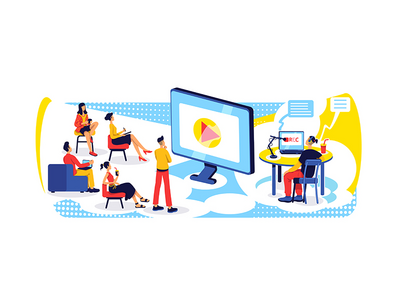 流和记录播客平面概念矢量图(Stream and record podcast flat concept vector illustration)