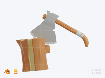 斧头 - 3D 野营插画包（正面）(Axe - 3D Camping Illustration Pack (front))