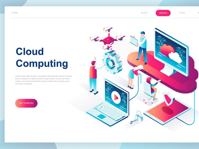云技术等距登陆页面(Cloud Technology Isometric Landing Page)