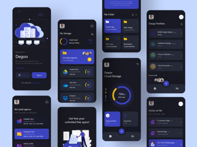 云存储移动应用设计（深色版）(Cloud Storage Mobile Application Design (Dark Version))