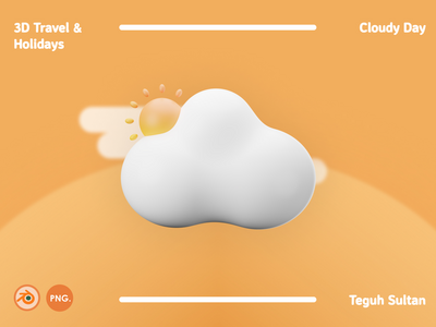 3D 旅行和假期插图包-阴天(3D Travel and Holidays Illustration Pack - Cloudy Day)