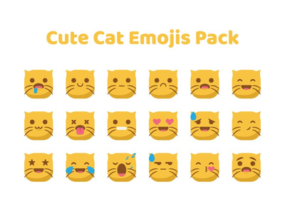 可爱的猫表情图释图标集矢量(Cute cat emoji emoticon icon set vector)