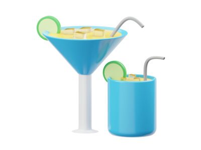 鸡尾酒 3D 渲染插图(Cocktail 3D Render Illustration)
