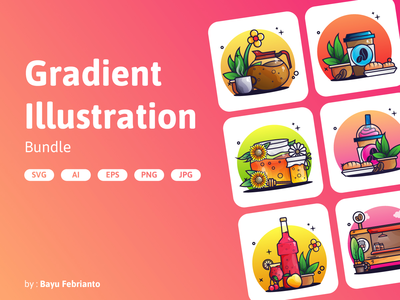 咖啡束渐变插图(Coffee Bundle Gradient Illustratation)