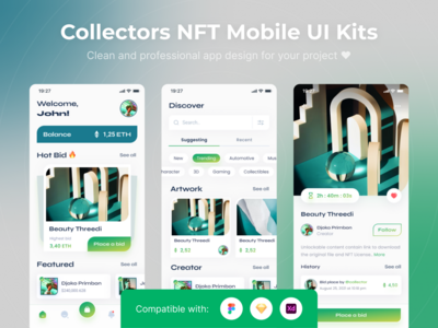 收藏家 NFT 移动应用程序 UI 工具包模板(Collectors NFT Mobile App UI Kits Template)