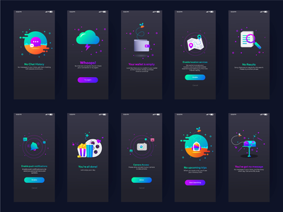 炫彩空态移动UI设计暗屏(Colorful empty state mobile UI design dark screen)