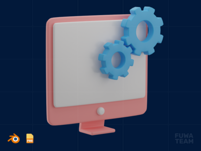 计算机设置-3D 设计思维插图(Computer Setting - 3D Design Thinking Illustration)