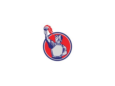 征服者举起火炬圈复古(Spanish Conquistador Lifting Torch Circle Retro)