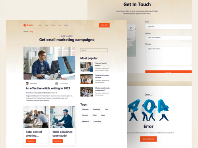 数字营销登陆页面设计 - 博客、联系方式和错误页面。(Digital Marketing Landing Page Design -- Blog , Contact & Error Page.)