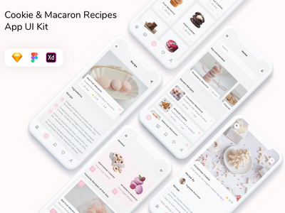 饼干和马卡龙食谱应用程序 UI 套件(Cookie & Macaron Recipes App UI Kit)