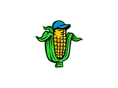 玉米棒子配棒球帽吉祥物(Corn on Cob With Baseball Hat Mascot)