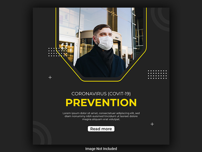 冠状病毒covid-19预防警告社交媒体方形横幅模板(Coronavirus covid-19 prevention warning social media square banner template)