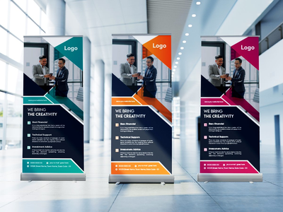 企业卷起垂直横幅支架模板设计。(Corporate roll up vertical banner stand template design.)