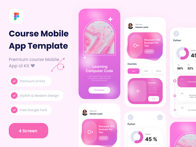 课程移动应用程序 UI 工具包模板(Course mobile app ui kits template)