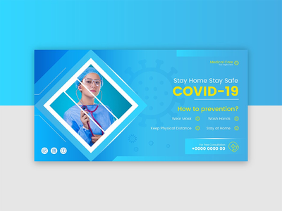 Covid -19、Corona 病毒社交媒体横幅、Facebook 封面模板设计(Covid -19, Corona Virus Social Media Banner, Facebook Cover Template Design)