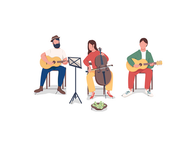 演奏音乐的人平面颜色矢量不露面人物(People playing music flat color vector faceless character)