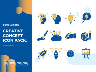 12 创意涂鸦插图图标集(12 creativity doodle illustrations icon set)